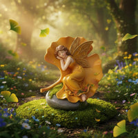 Ginkgo Leaf Fairy Statue Hand Painted Look Garden Fairy Figurine Easy to Use Decor for Balcony