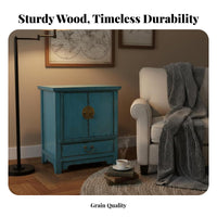 Painted Door Cabinet Vintage Look Bedside Table Oriental Design Sturdy Construction for Interior Decorators, Hallway