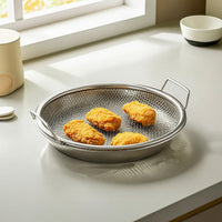 2 Pieces Round Oil Draining Tray with Mesh Insert Rust-Proof Oil Filter Tray Silver-Toned Strainer Versatile for Frying