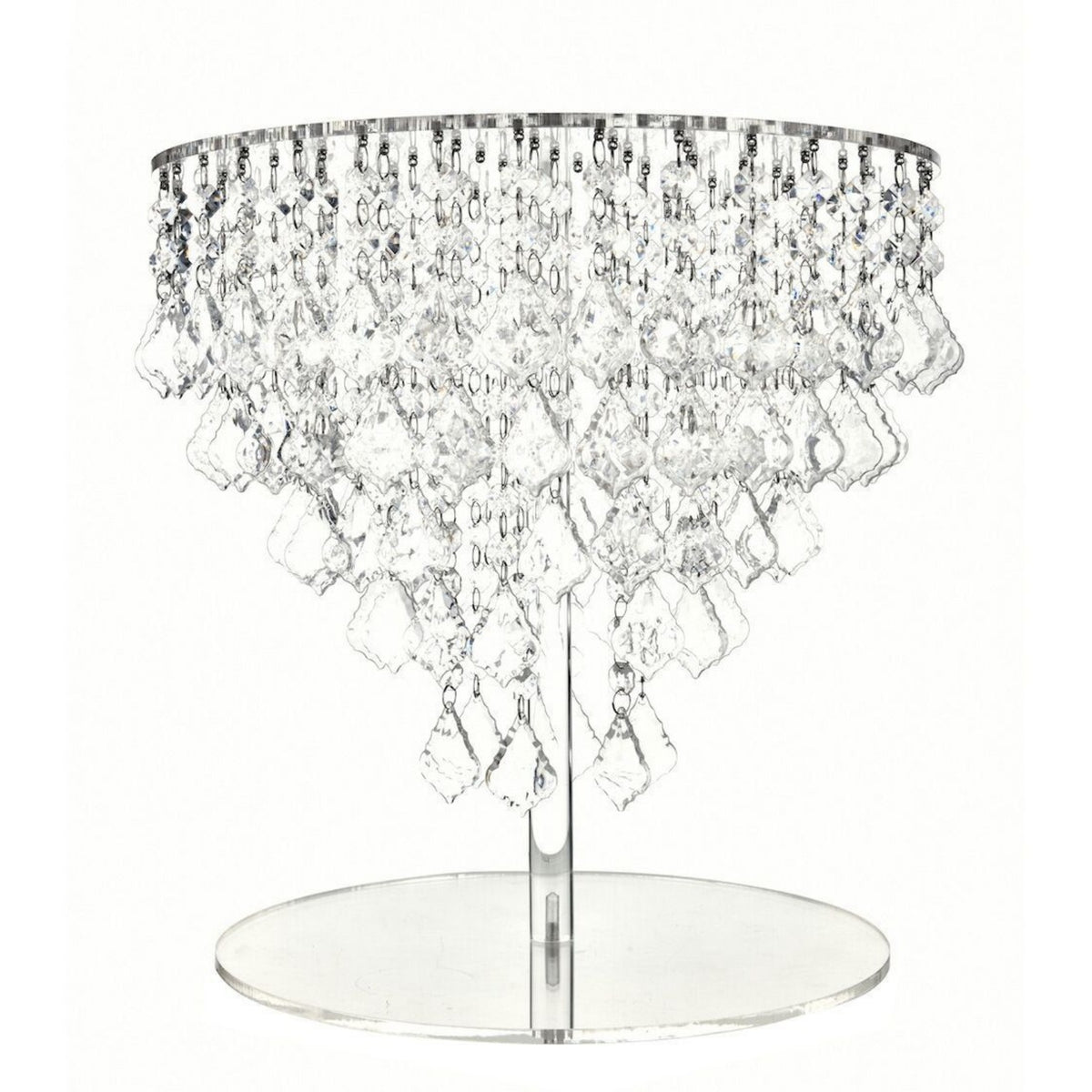 Cake Stand with Dangling Pendants Transparent Cake Stand with Crystal Pendants Stylish Round Acrylic Display Riser for Weddings, Birthday Parties