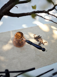 土耳其进口咖啡煮壶纯铜手工镀锡复古银色实木手柄煮茶壶器藏品