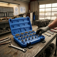 19 Pieces Star Socket Set Chrome-Finished 12-Point Socket Set Tools Corrosion-Resistant Polished for Mechanics, Auto Repair