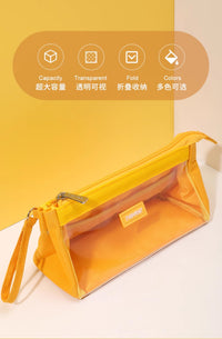 【正品无忧】never巨能装笔袋ins日系帆布高颜值小众透明简约糖果色新款一年级笔袋男孩小学生女孩学习用品 明黄色-大号
