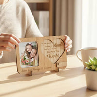 Wooden Heart Photo Frame Personalized Home Decor Rustic Design for Tabletop, Mom