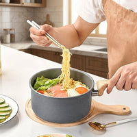 Frying Pan and Small Saucepan Set for Induction Hob, Cast Iron Induction Pot with Saucepan Lid for Home Cooking, Wooden Handle, Electric Hobs