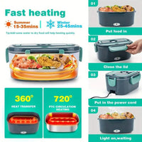 Multifunctional Car Electric Heating Lunch Box Large Capacity 12V/24V Plug-in Keep Warm UK Plug
