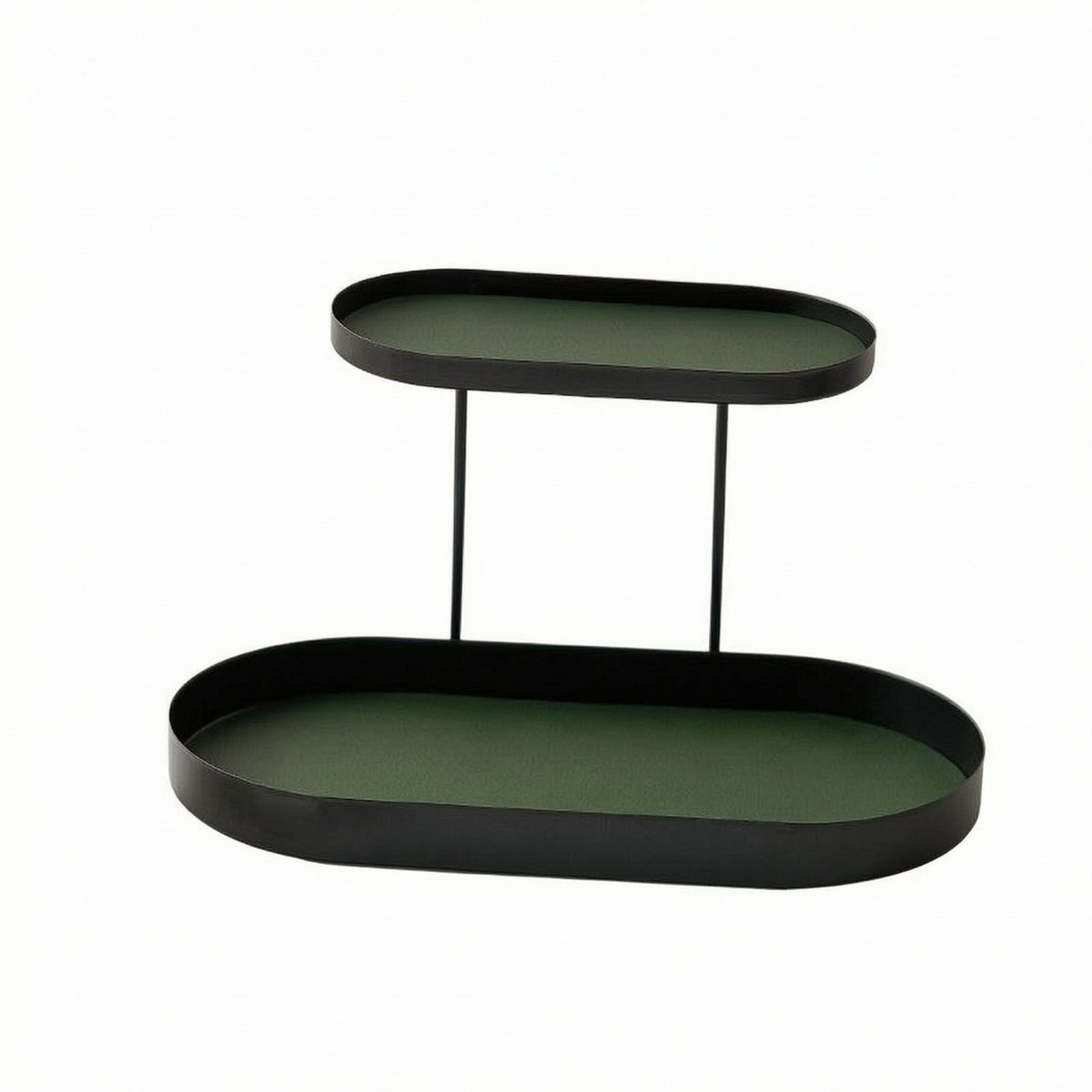 Two-Tier Storage Rack Iron Metal Tray Shelf Stand Leather-Like Lining Cosmetic Display Rack for Desktop