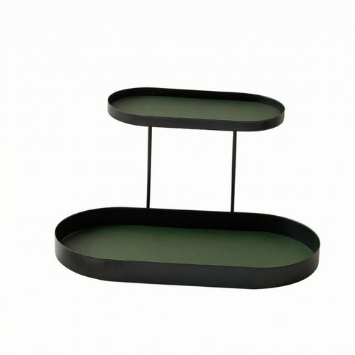 Two-Tier Storage Rack Iron Metal Tray Shelf Stand Leather-Like Lining Cosmetic Display Rack for Desktop