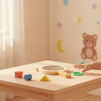 Natural Bear Mirror with Loop Smooth Wooden Handheld Mirror Compact Toy Educational for Toddlers, Playroom