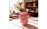 Flower Vase with Bow Matte Textured Vase with Bow Pink for Tabletop