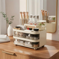 Cosmetic Storage Box with Drawers Transparent Makeup Organizer with Drawers Space Saving Rotating Makeup and Jewelry Organizer for Dresser Top