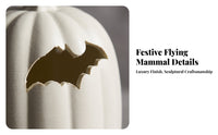Flat White Pumpkin with Nocturnal Mammal | Compact 15cm Height, Light-up Pumpkin, for Table
