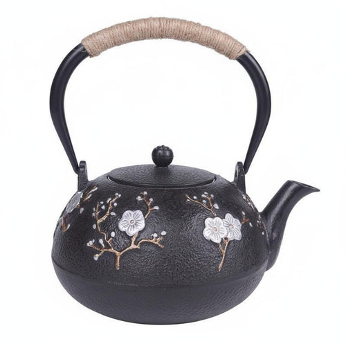 Hammered Cast Iron Teapot Raised Branch Design Floral Cast Iron Teapot