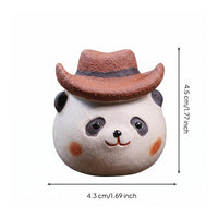 Panda Tea Pet Figurine Pet Orange Cheek Spots Clay Panda Ornament Brown Hat