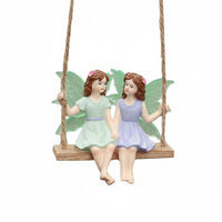 Sister Fairies on Swing Ornament Weather Resistant Hanging Fairy Swing Statue Design for Yard, Patio, Balcony