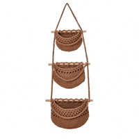 3-Tier Hanging Wall Basket Vertical Cotton Rope Storage Basket Decorative