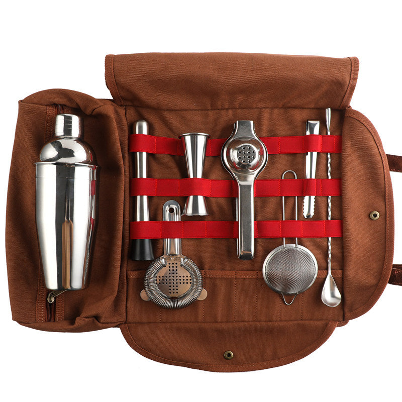 New Stainless Steel Cocktail Shaker Storage Bag Set Outdoor Portable Bartender Tool Kit
