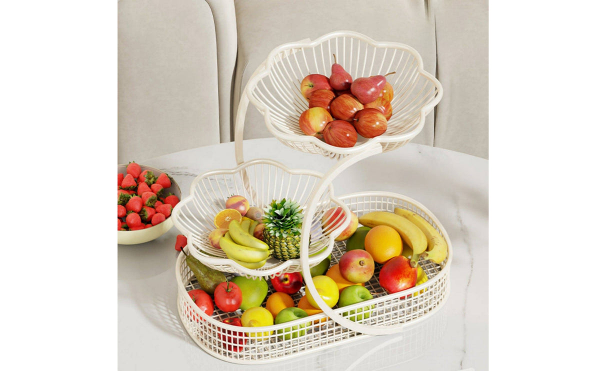 Countertop 3-Tier Fruit Basket Space-Saving Metal Fruit Stand Decorative Freestanding for Kitchen Counter, Dining Table