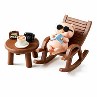 6 Pieces Whimsical Resin Pig Statue with Table Cute Pig Figurine with Rocking Chair Small Piggy Resin Art Ornament Decorative for Collectors