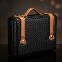 Wood-Lined Tobacco Travel Case Woven-Texture Travel Humidor Hard-Shell Tobacco Humidor Compact for Aficionados, Golf Course, Office