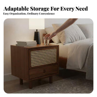 Rattan accent Nightstand Japanese rustic aesthetic artistic Wicker Front End Table for Students