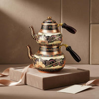 2 Pieces Nested Lidded Teapots Floral Engraving Decorative Item