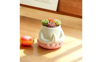 Sculptural Lotus Planter Nature-Inspired Planter with Hands Decorative Lotus Flower Pot Ceramic-Style for Windowsill, Desk, Shelf