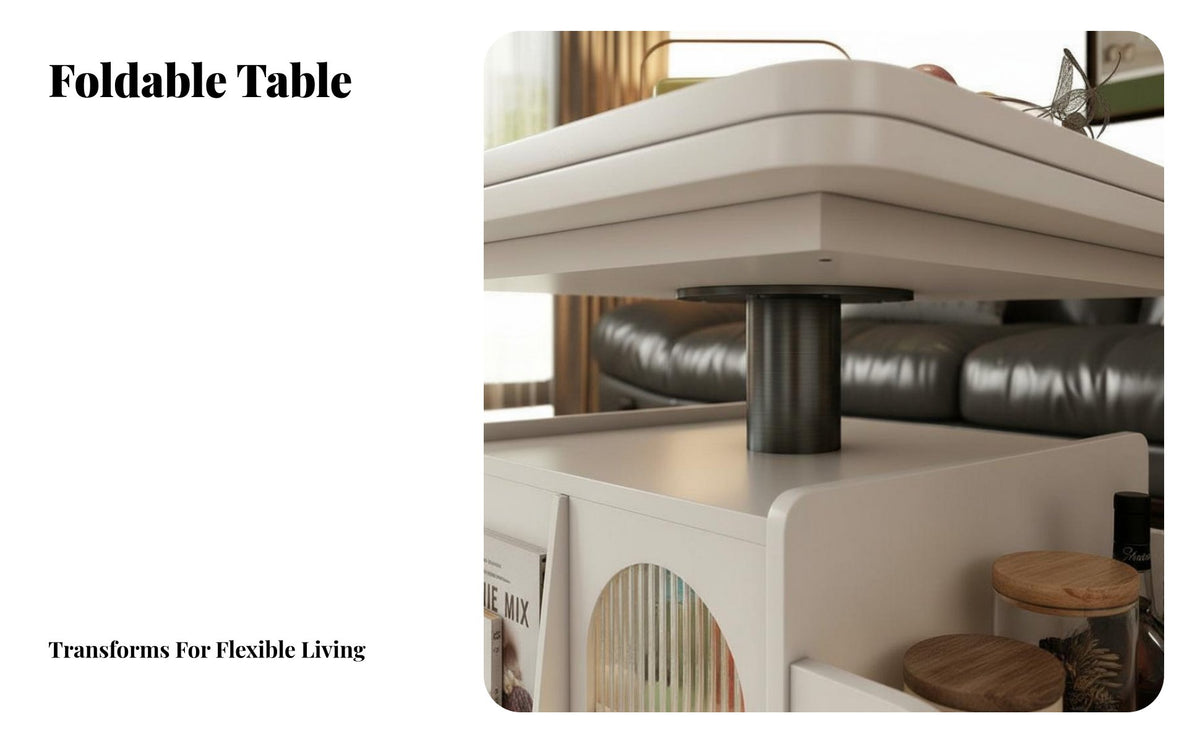 Multifunctional Design Convertible Lift-Top Table Adjustable Height Living Room Furniture Mobile with Casters Rolling Cart Space-Saving for Apartment Dwellers, Homeowners, Work-from-Home Professionals, Small Areas, Dining Area, Balcony