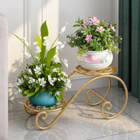 Plant Stand for Plant Stands Indoor Use, Two-Tier Metal Plant Pot Stand with Curved Scrollwork, Floor Standing Indoor Plant Holder