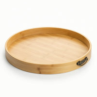 Bamboo round Tray with Handles Round Bamboo Serving Tray Shallow for Homeowners