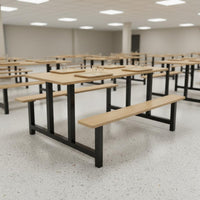 Easy to Clean Cafeteria Table with Attached Seats Long-Lasting Stainless Steel Dining Unit Space Saving Dining Hall Table and Bench Set Heavy Duty for Students, Breakroom