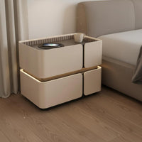 Illuminated Bedside Cabinet Nightstand with Battery-operated Charging Two Drawers Microfiber Leather Glass Surface Adjustable Lighting Suitable for Residents Students Guest Room Hotel