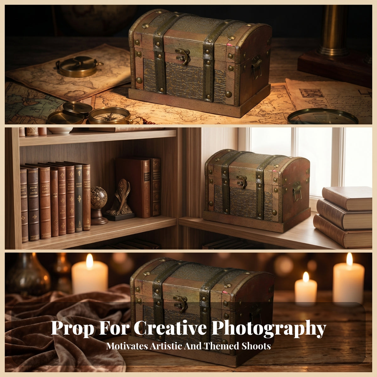 Decorative Keepsake Box Vintage Storage Chest Wooden Treasure Chest Arched Lid Metal Look Trim for Home Display