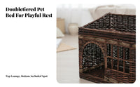 All-Season Use Wicker Cat House Handwoven Enclosed Cat Bed Includes Cushion and Mat Rattan Pet Kennel Breathable for Cats, Kittens, Small Pets, Indoors, Indoor, Living Room, Bedroom