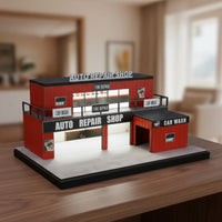 Lighted Parking Scene Model Realistic Details Diecast Garage Model 1:64 Auto Repair Diorama for Collectors, Photo Setup