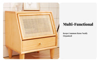 Rattan Panel End Table Nordic Aesthetic Nightstand Sturdy Construction