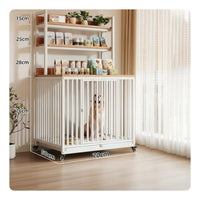 Large Dog Cage with Storage Heavy Duty Crate Reinforced Metal Frame Slide-out Trays Lockable Wheels Suitable for Living Room Bedroom Entryway