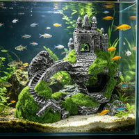 鱼缸造景青苔三洞桥城堡树脂摆件水族用品复古鱼虾躲避屋植绒摆饰