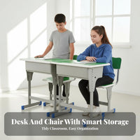 2 Pieces Children's Writing Desk and Study Table with Chair and School Furniture and Storage Compartment Engineered with Steel Frame and Ergonomic Features Suitable for Home Classroom Tutoring