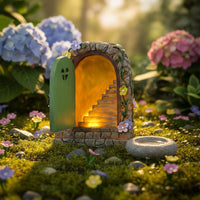 Solar Fairy Door Pastoral Theme Miniature Garden Door Statue Whimsical Enchanted