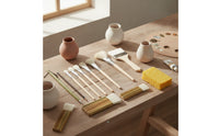12 Pieces Craft Brush Kit with Sponge Long-Handled Ceramic Glaze Brush Soft