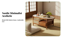 two-level Oval Glass and Rattan Stand Nordic Design Coffee Table Minimalist and design Rounded Edges for Apartment Dwellers