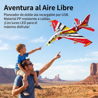 Fighter Jet Toy Airplane, Foam Glider with LED Lights, USB Rechargeable, for Kids 7 to 14 Years Old, Great for Garden and Beach