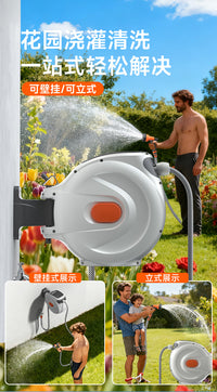 Automatic Retractable Hose Reel Wall-Mounted Water Drum Cart with Spray Nozzle for Garden Watering