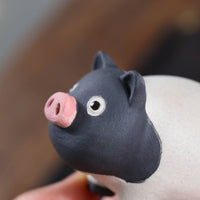 Zisha Clay Tea Pet Handmade Tea Tray Pig Figurine for Office Desk