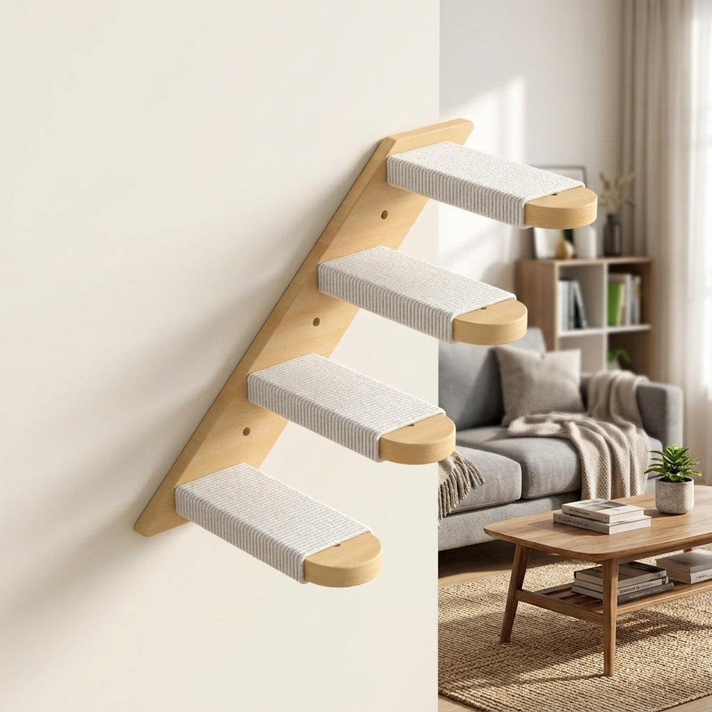 Wall-Mounted Cat Bed Furniture, Solid Wood Climbing Shelf with Enclosed House and Hammock, Wall Mounted Cat Climbing Wall