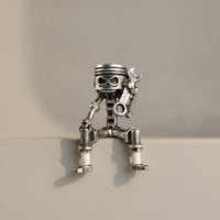 Mechanical Statue Silver Toned Robot Compact Ornament for Office