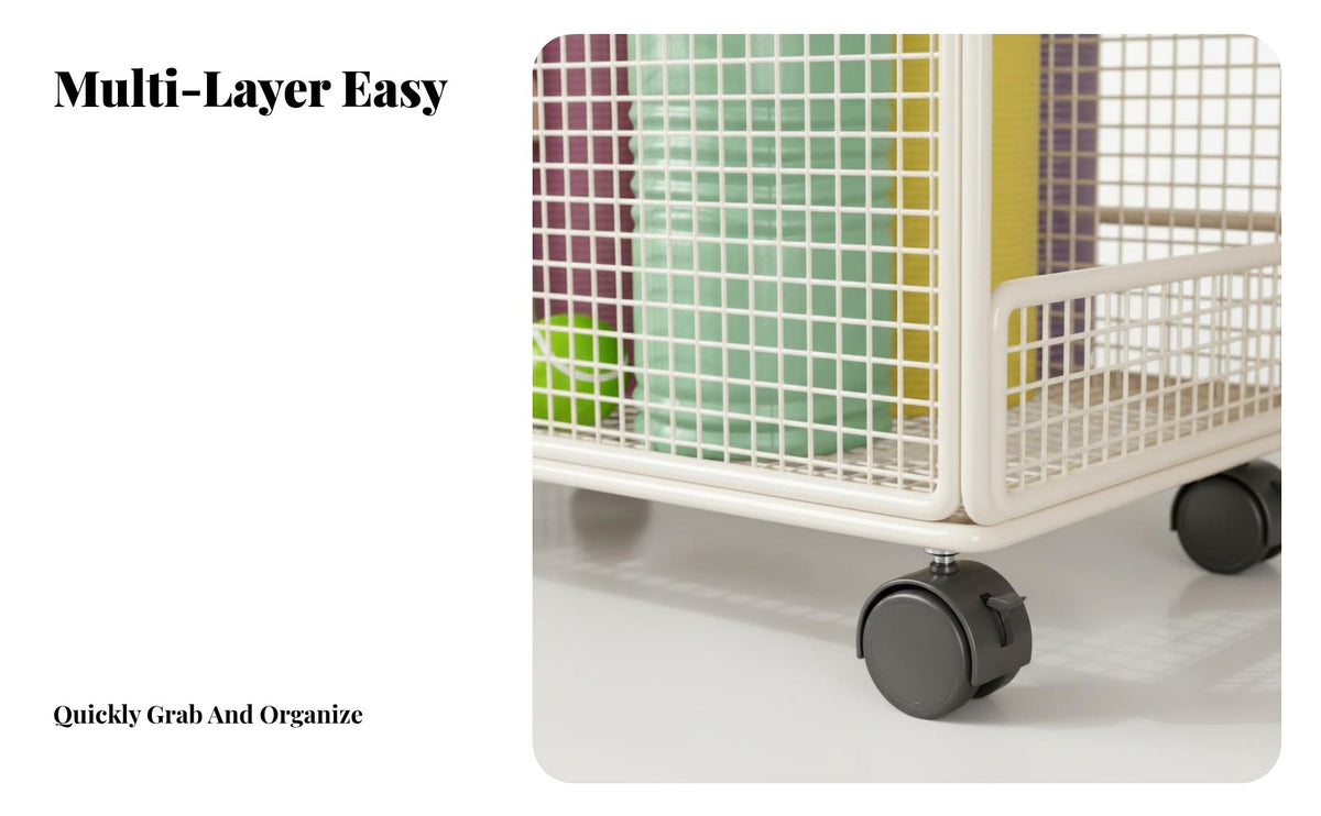 Easy to Move Exercise Mat Storage Rack Mobile Rolling Fitness Equipment Cart Space Saving Design Rolling Fitness Equipment Organizer 360° Rotating Wheels for Corner