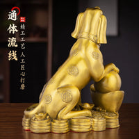 纯黄铜坐地生财狗元宝狗生肖元宝狗金钱狗摆件铜器工艺品