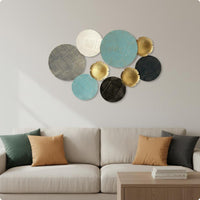 Layered Circular Wall Decor Hand-Painted Metal Disk Wall Art Fan-Shaped Accents